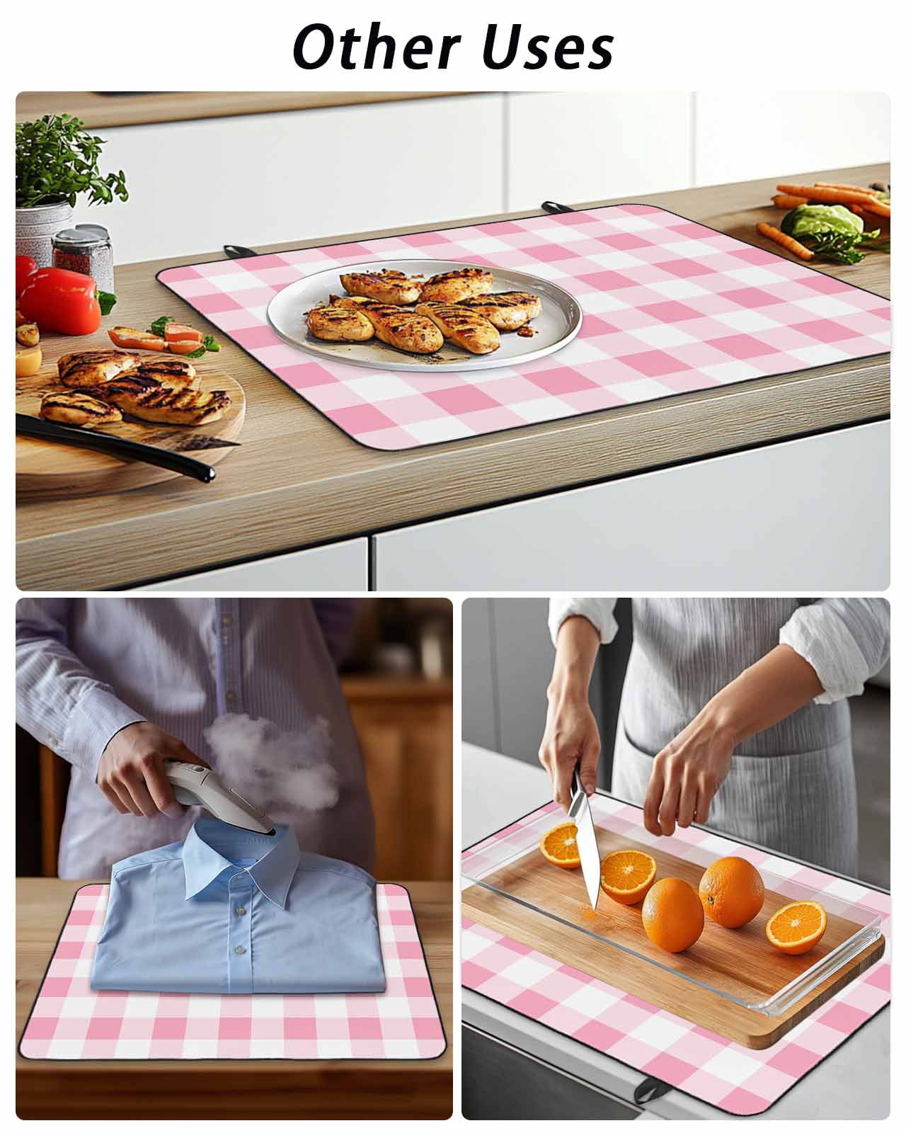 Stove Top Covers for Electric Stove, Pink Checkered Glass Stovetop Cover Protector, Pink White Buffalo Plaid Induction Cooktop Protector Oven Mat for Kitchen Countertop 24"x21"