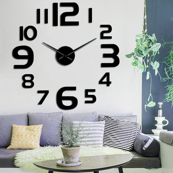 Arabia Numerals DIY Wall Clock 3D Mirror Effect Acrylic Stickers Clocks Watch Modern Design Wall Watch Self adhesive Home Decor(Black,27inch)