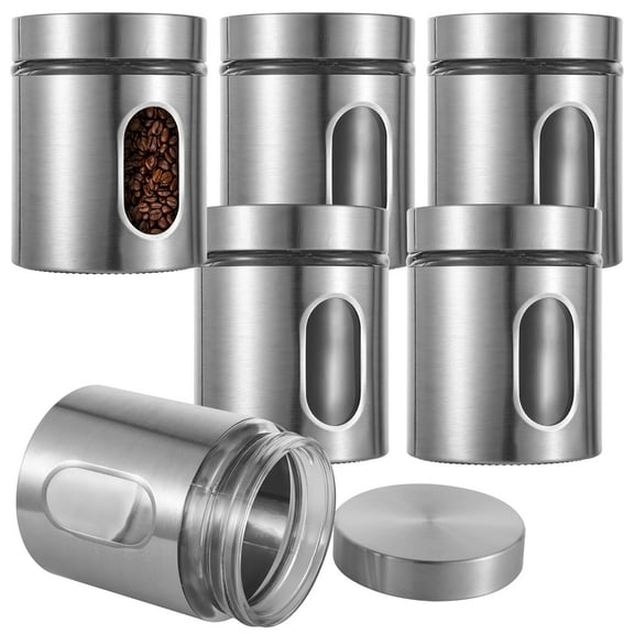 6 PCS 20 oz Stainless Steel Glass Canisters, Coffee Jar with Clear Window, Kitchen Canister with Airtight Lid, Food Storage Container