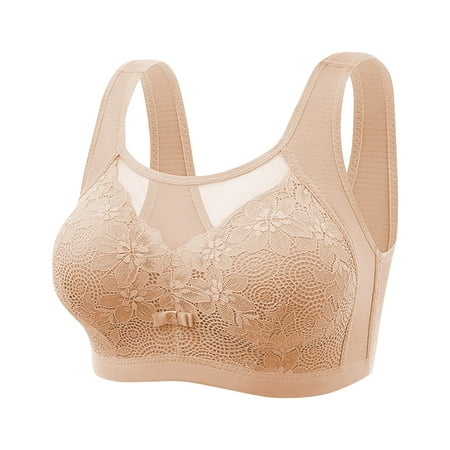 Yyeselk Womens Full Coverage Everyday Bra Lace Mesh No Underwire Comfortable Daily Bras Soft Support Breathable T-Shirt Bra Khaki 38/85BC