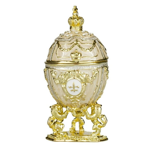 danila-souvenirs Faberge style Egg / Trinket Jewel Box with Lions & Emperor’s Crown 3” cream