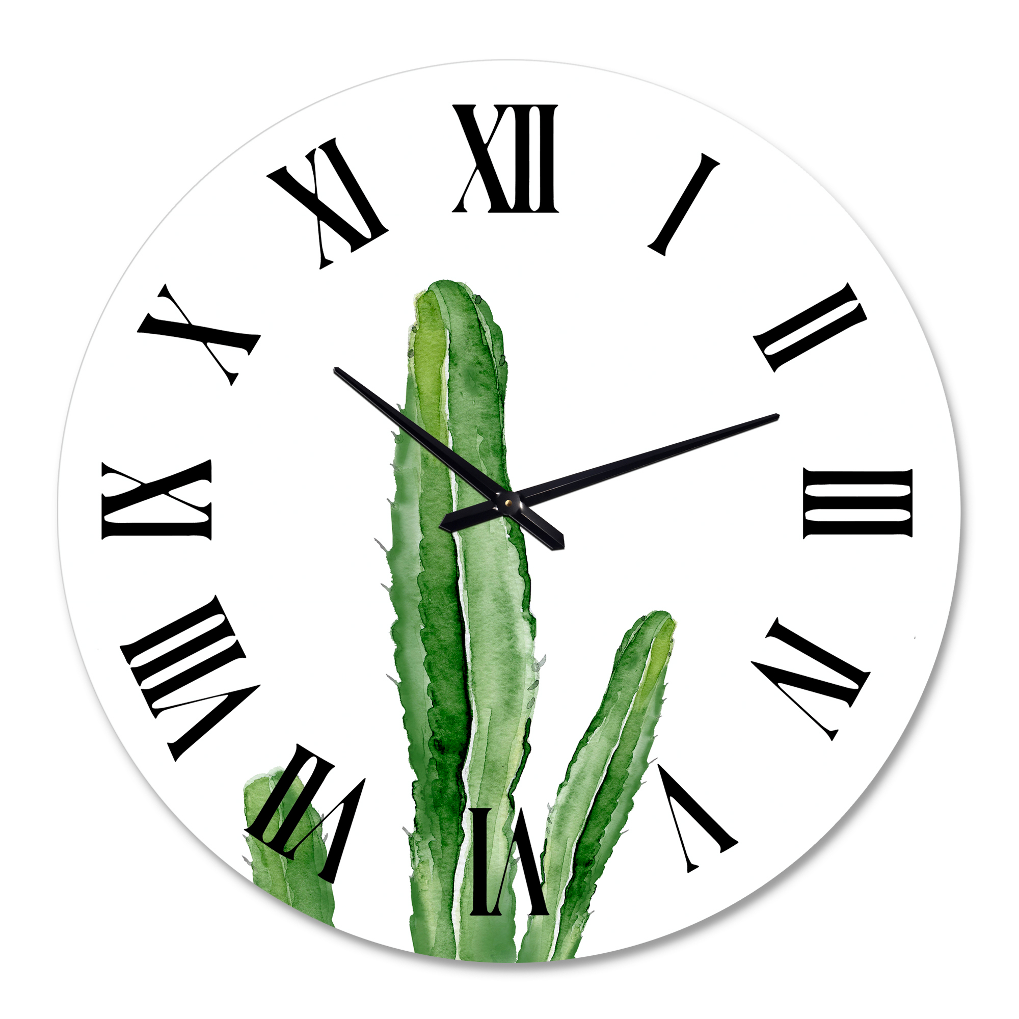 Designart 'Green Cactus South Western Plant Botanical Detail' Tropical Wall Clock