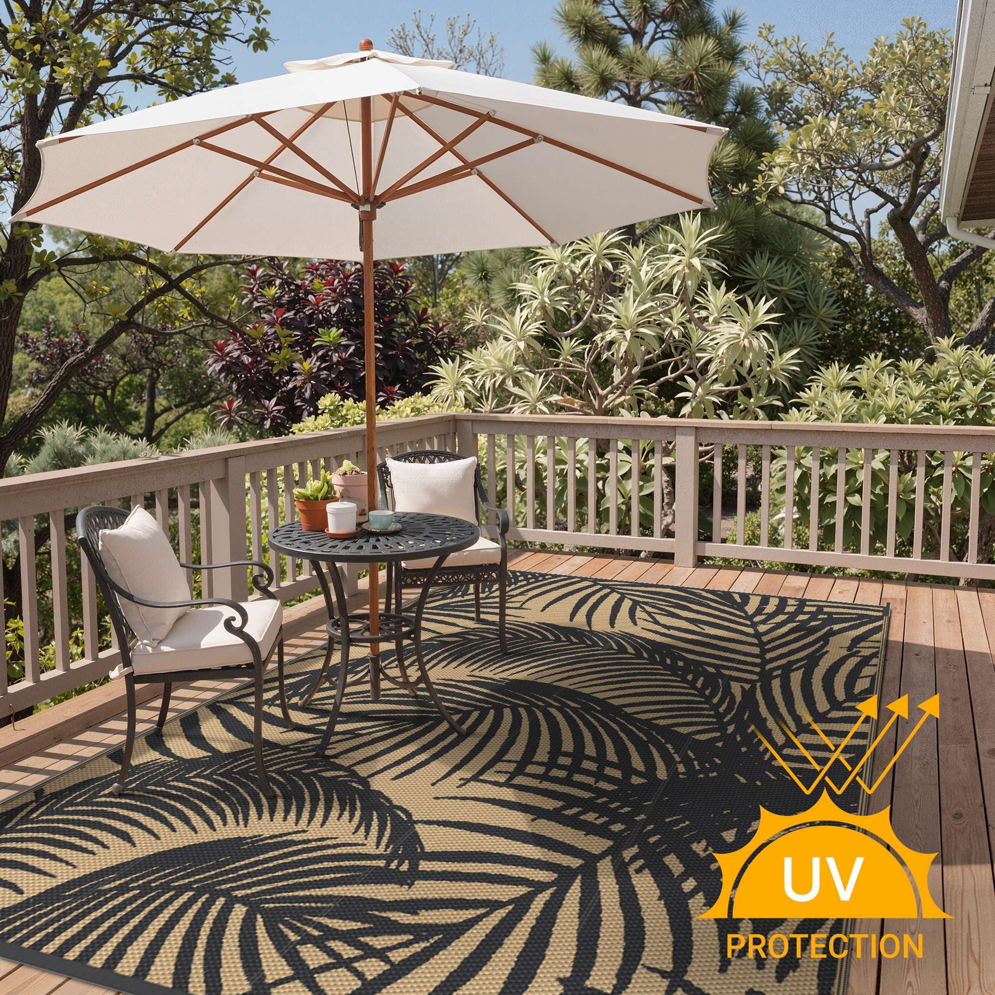 DEORAB 5'x8' Outdoor Rugs Waterproof Patio Reversible Plastic Straw Carpet Camping Outside Mat For Garden Balcony Camping Porch, Black & Brown
