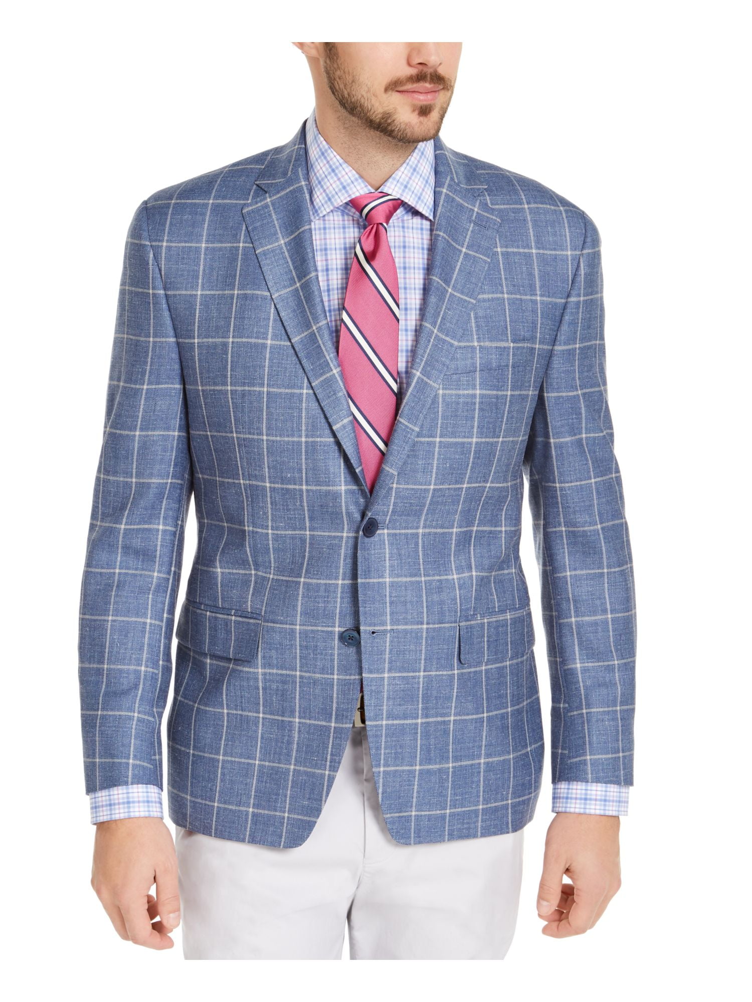 RALPH LAUREN Mens Blue Windowpane Plaid 