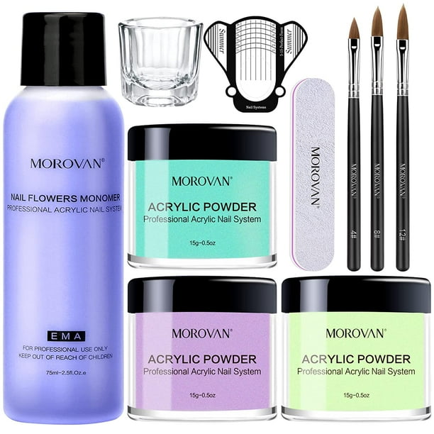 Morovan Acrylic Nail Kit 3 Colors Acrylic Powder Liquid Set with Nail ...