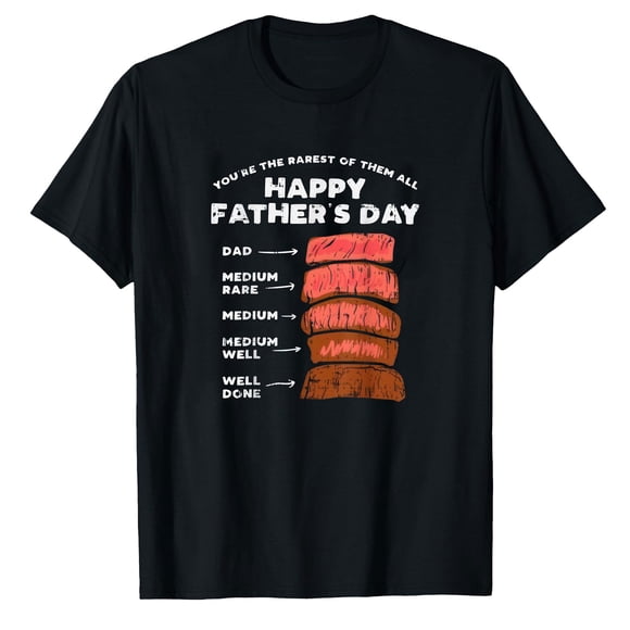 AALJY Happy Fathers Day Rarest Dad Steak Funny Food Lover Gift T-Shirt