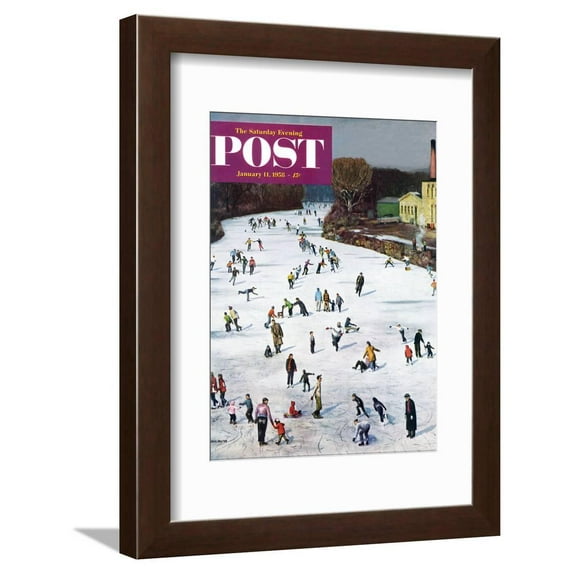 Fox River IceSkating Saturday Evening Post Cover, January 11, 1958 Framed Print Wall Art by John Falter Sold by Art.Com
