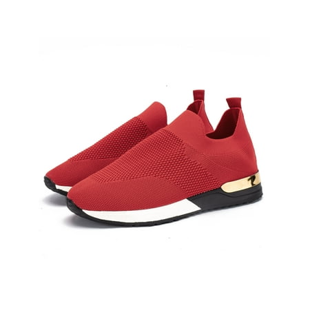 

Crocowalk Women Sneakers Comfort Sock Sneaker Breathable Flats Womens Walking Shoe Fitness Workout Fashion Slip On Red 8