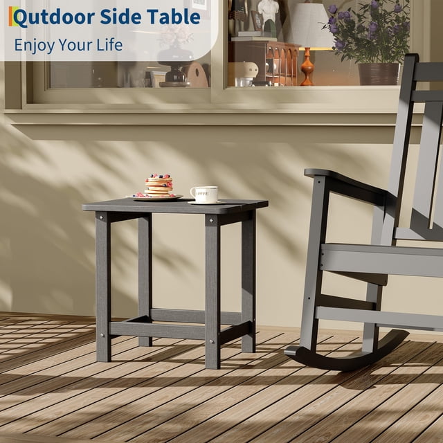 Table d'Appoint Adirondack d'Extérieur en HDPE Résistant aux Intempéries - Table d'Extrémité Carrée Durable pour Patio - Assemblage Facile, Faible Entretien, Idéale pour Jardin, Balcon, Véranda, Plage, Piscine - Gris Foncé