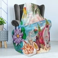 thumbnail image 4 of Tropical Soft Flannel Fleece Blanket, Watercolor Illustration of Summertime Fruits and Scenery Lotus Flower Flying Kite, Cozy Plush for Indoor and Outdoor Use, 50" x 60", Multicolor, by Ambesonne, 4 of 5