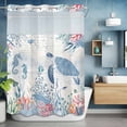 thumbnail image 2 of Sea Turtle No Hook Shower Curtain with Snap in Liner Watercolor Seaweed Fish Coral Seahorse Newspaper Texture Waterproof Bathroom Shower Curtain with See Through Top Window for Bathtub 60" x 72", 2 of 9