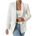 thumbnail image 2 of ClodeEU Fall Tweed Blazer Jackets for Women ,Lapel Long Sleeve Open Front Fashion Business Casual Suit with Pockets White,Womens Plus XL, 2 of 7
