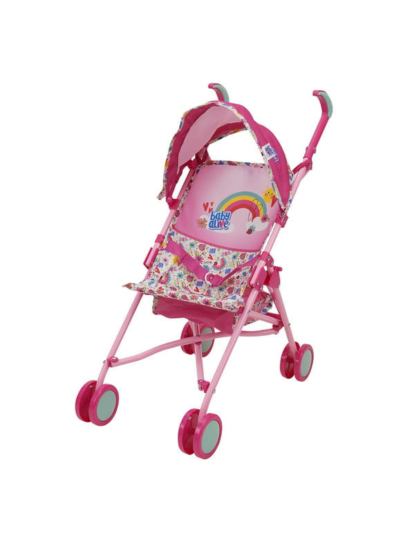 Baby Alive: Doll Stroller - Pink & Rainbow - Dolls up to 24", Foldable For Easy Storage, Kids Ages 3+