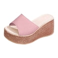 thumbnail image 5 of Womens Wedge Sandals Chunky Platform High Heels Open Toe Slip on Slides Casual Dressy Summer Beach Shoes Pink Size 9, 5 of 6