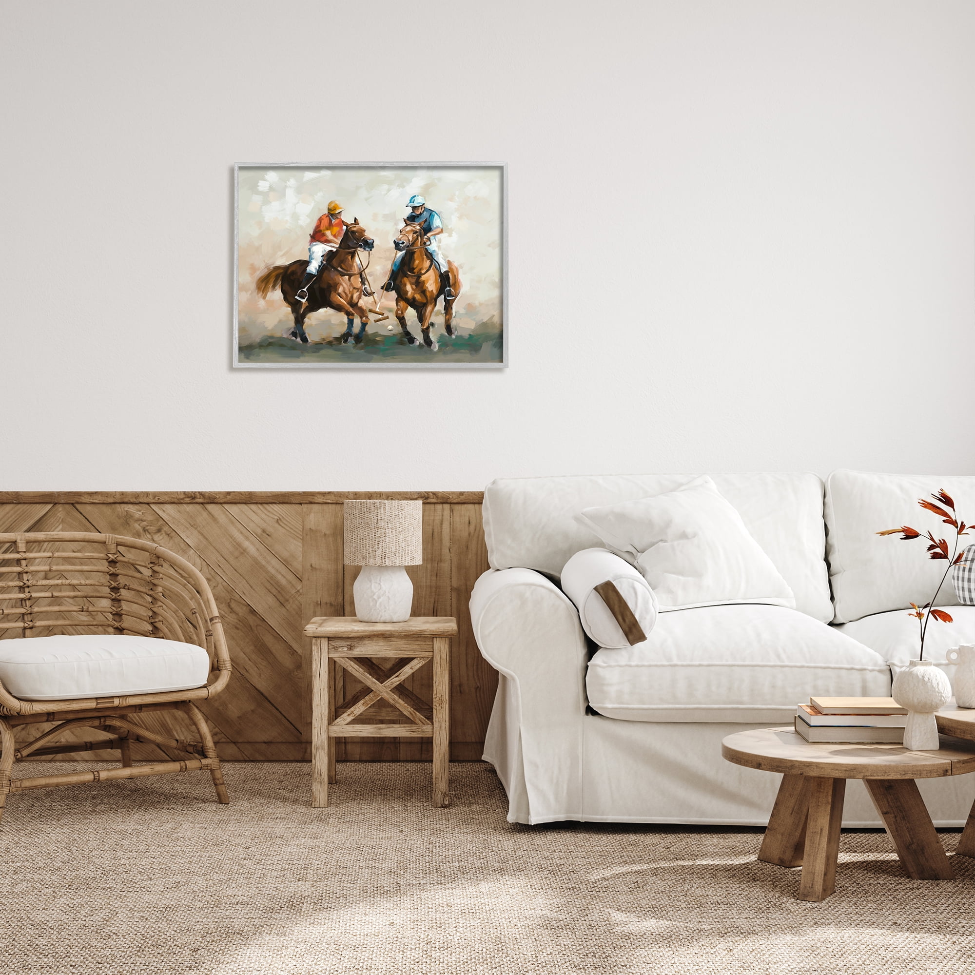 Stupell Industries Equestrian Polo Players Animals & Insects Painting Gray Framed Art Print Wall Art, 30 x 24