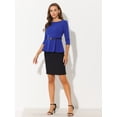 thumbnail image 5 of Top Peplum Allegra K de Trabajo Elegante con Cinturón Manga 3/4 Cuello Redondo Azul Brillante XL, 5 of 5