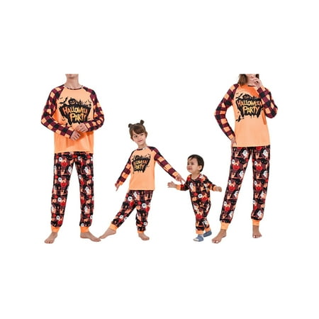 

Youweixiong Family Matching Halloween Onesies Pajamas Letter Plaid Cartoon Print PJs Loungewear for Men/Women/Kids