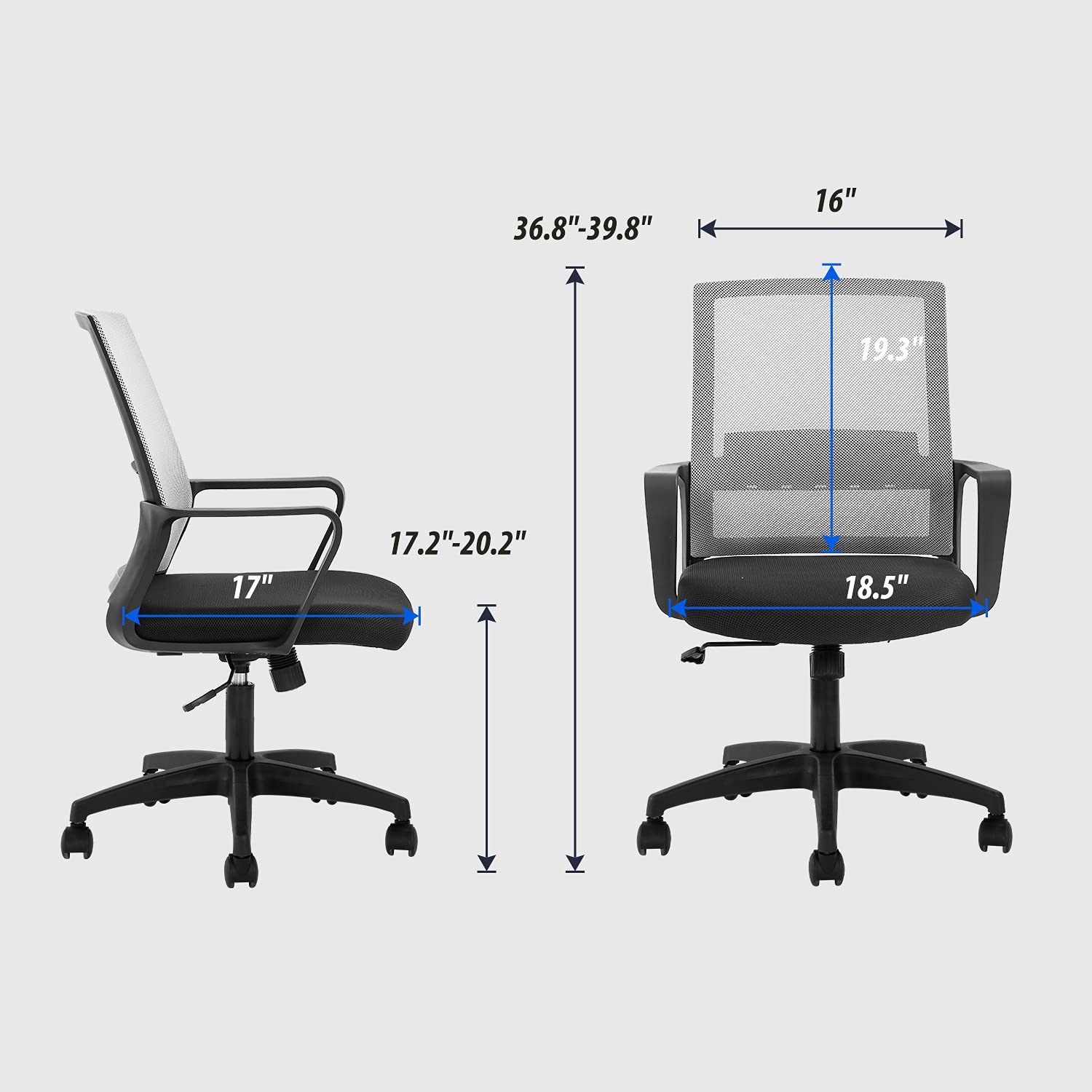 BestOffice Ergonomic Office Chair, Lumbar Support, Adjustable Height with Armrests for Adults(Grey)