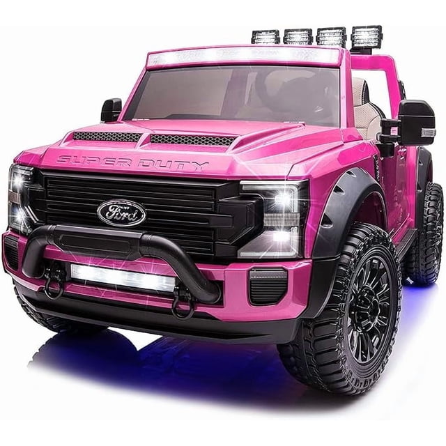 VOLTZ TOYS Ford Super Duty F450 Dually 2-Seater 24V Kids Ride-On Truck, Motorized Pick-Up Toy Car with Dual Rear Wheels, Parent Remote Control, EVA Tires, Licensed, Pink