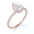 thumbnail image 4 of JeenMata 1 Carat Pear Shaped Blue Moonstone and Moissanite Halo Engagement Ring in 18k Rose Gold over Silver, 4 of 6