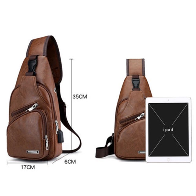 EYIIYE Men Shoulder Bag Sling Chest Pack Canvas USB Charging Sports Crossbody Handbag