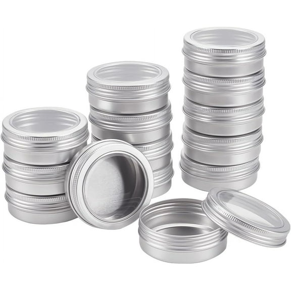14 Pack 2 OZ Tin Cans Screw Top Round Aluminum Cans Screw Lid Containers with Clear Window - Great for Store Spices Candies Tea or Gift Giving (Platinum) for DIY