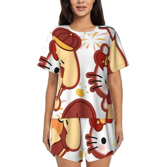 Lsque Sanrio Women's Short-Sleeved Pajama Set - 2 Piece Soft and Lightweight Sleepwear Set-Medium