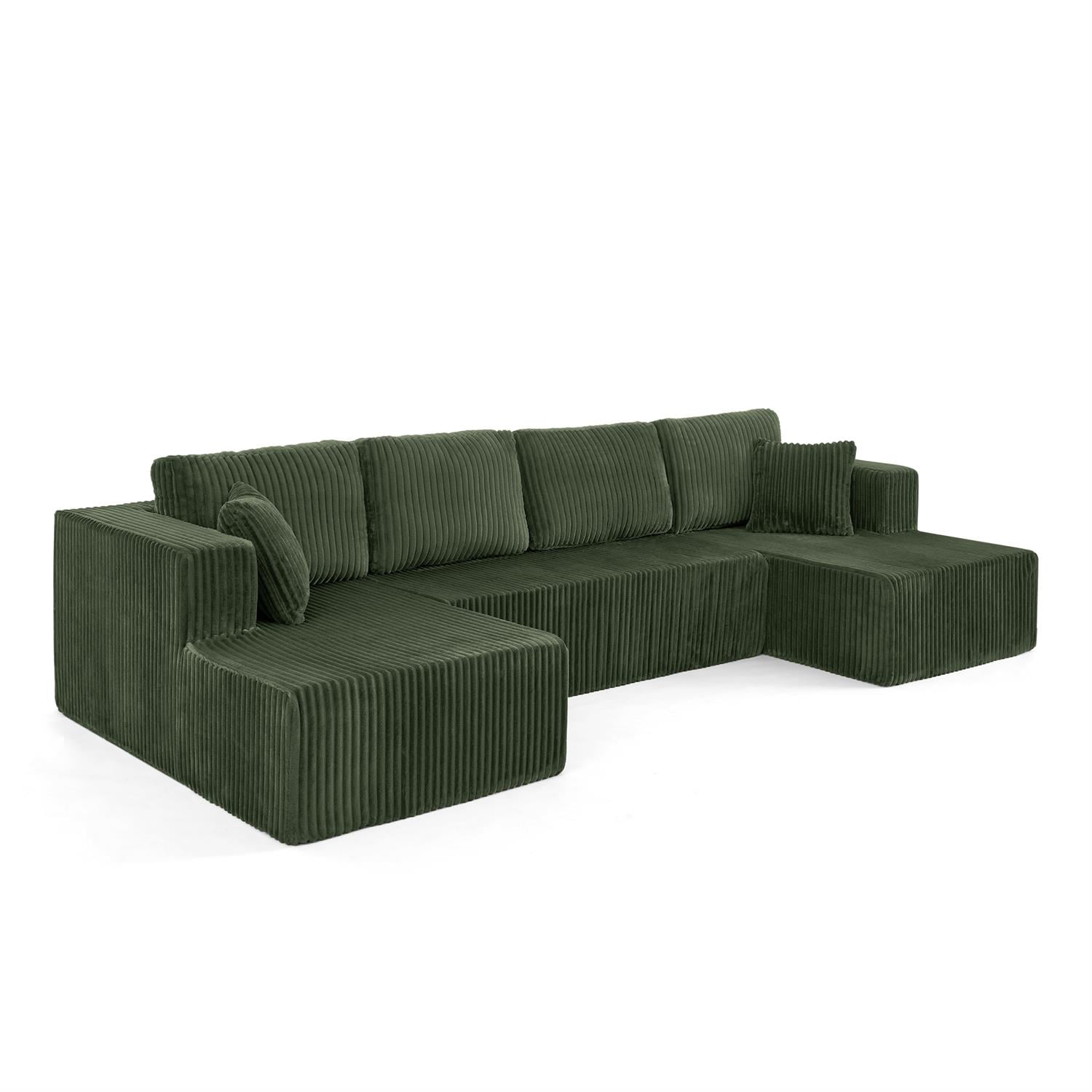Demi Bonn 132" U-Shaped Modular Sectional Sofa, Modern Corduroy Couch for Living Room & Bedroom, Minimalist Comfy Sleeper Sofa, Green