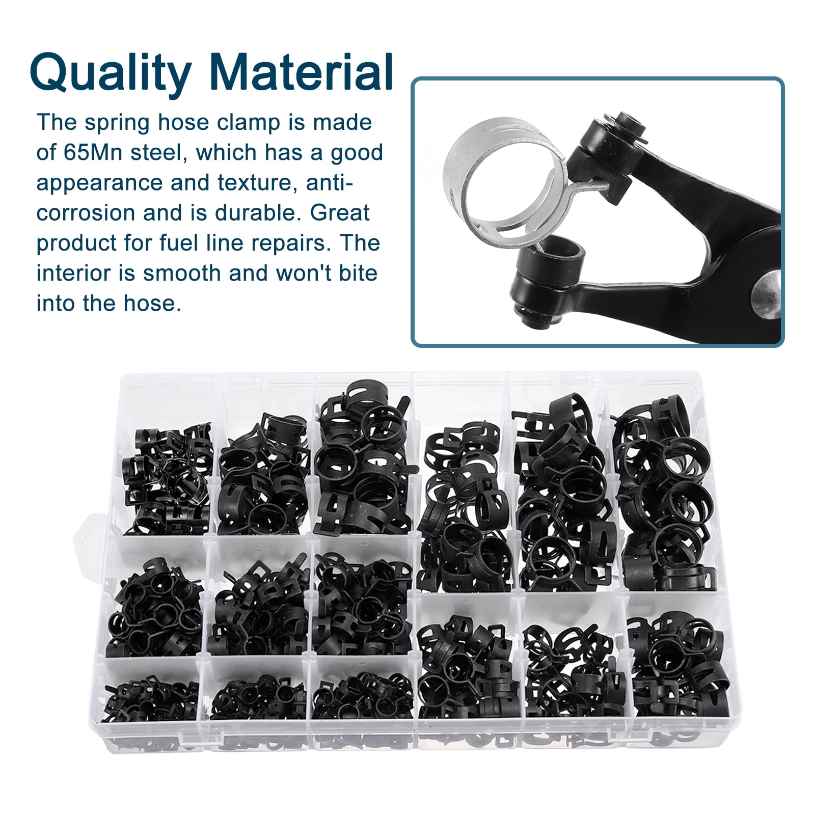 6mm to 20mm 15 Size Spring Band Type Action Fuel/Silicone Vacuum Hose Pipe Clamp Assortment Kits, 1 Set