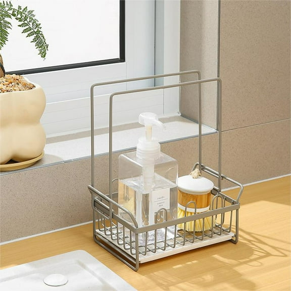 Ohmyroo Over Sink Kitchen Sponge Holder, Stainless Steel Dishwashing Sponge and Scrubber Drain Rack with Detergent Dispenser, Faucet Mount Organizer for Cloths