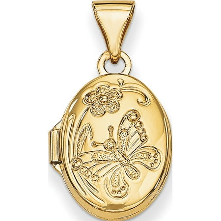 Mikasa Floral Charm - 14K Yellow Gold Floral & Butterfly Locket (20x13mm) Pendant / Charm