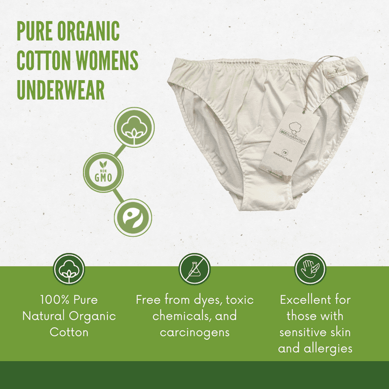 100% Natural Organic Cotton Womens Bikini Underwear Soft Comfortable Dye  Free Hypoallergenic X-Large