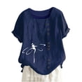 thumbnail image 1 of Scyoekwg Hauts Habillés pour Femmes Tendance Col Rond Boutons Manches Retroussables Hauts Mode Imprimé Graphique T-Shirt Confortable Manches Courtes T-Shirts Décontractés Amples Été Blouses Légères (Bleu Foncé, TTG), 1 of 5