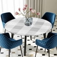 thumbnail image 5 of Elastic Fitted Round Tablecloth, Grey Plaid Waterproof Stretch Table Cover for 55"-60" Tables, Spring Summer Farmhouse Buffalo Checkered Washable Outdoor Tablecloths for Patio, Picnic, Camping, 5 of 9