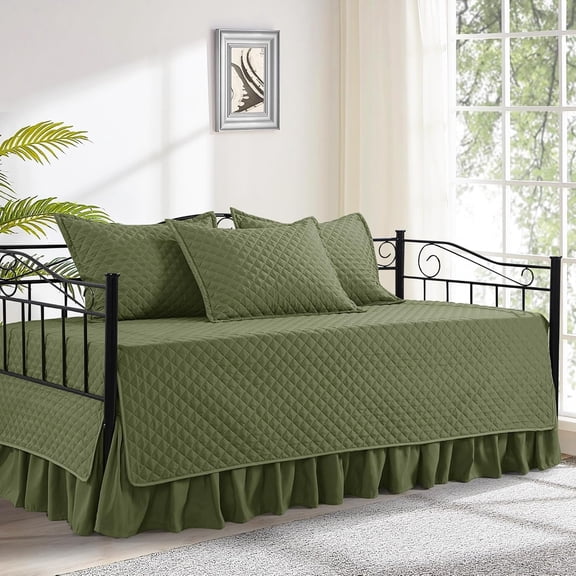 Daybed Cover Sets- Diamond Stitching Daybed Bedding Set, All Season Cozy Bedding with Bedskirt