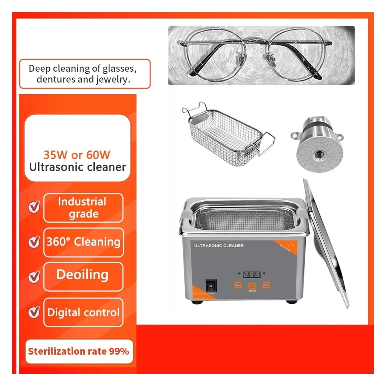 Ultrasonic Cleaner 120W Power Optional Digital Timing Suitable for Accessory Cleaning ,Convenient to Use