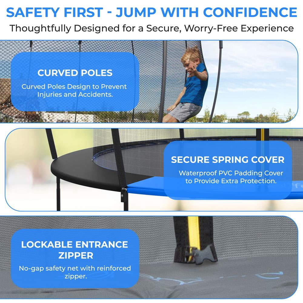 10ft Pumpkin Recreational Trampoline with Luxury Ladder and Basketball Hoop System for Kids / Children and Inner Enclosure (Black)