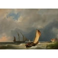 thumbnail image 2 of Johannes Hermanus Barend Koekkoek 18x14 Gold Ornate Wood Frame and Double Matted Museum Art Print Titled - Sail Boats on the Sea (1857), 2 of 4