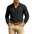 thumbnail image 3 of Vetsdori Button Up Tops for Men Pocket Linen Work Long Sleeve Casual Winter Stylish Plain Mens Shirts, 3 of 9