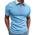 thumbnail image 2 of YLSDL Men's Lapel Zip Turndown Work Office Tees Drop Shoulder Short Sleeve Pullover Blouses Slim Fit Lightweight Tops Business Golf Tennis Shirts Casual Solid Color Business T-Shirts Light Blue XXXL, 2 of 4