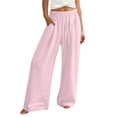 thumbnail image 2 of Palazzo Pants for Women Spring Summer Elastic High Waist Wide Leg Loose Fit Lightweight Flowy Beach Pants with Pockets, 2 of 5