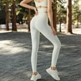 thumbnail image 5 of High Waist Ribbed Texture Seamless Leggings - Large, Ivory, 5 of 6