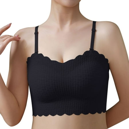 PEASKJP Strapless Bra for Women Non-Slip Padded Bandeau Bra Wireless Tube Top Bra (Black XL/XXL)