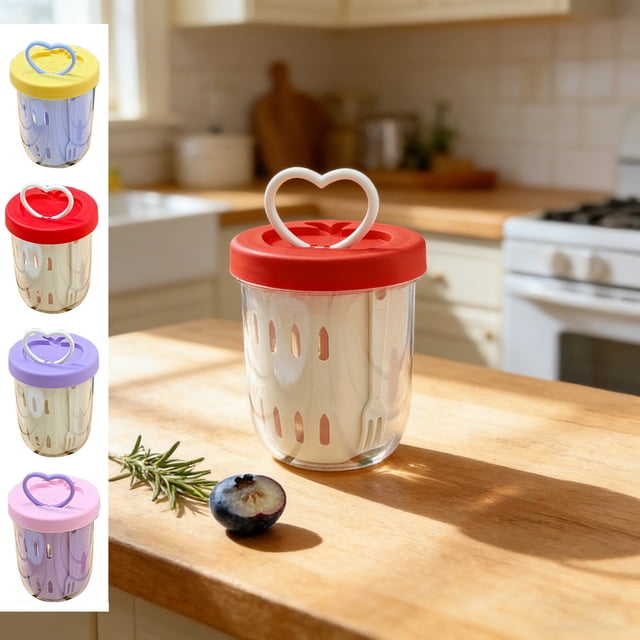 pstuiky Fruits Gobelet à Salade avec Fourchette, Conception à Double Couche avec Drainage, Contenant de Pique-Nique Réutilisable, Portable, Ensemble de 2