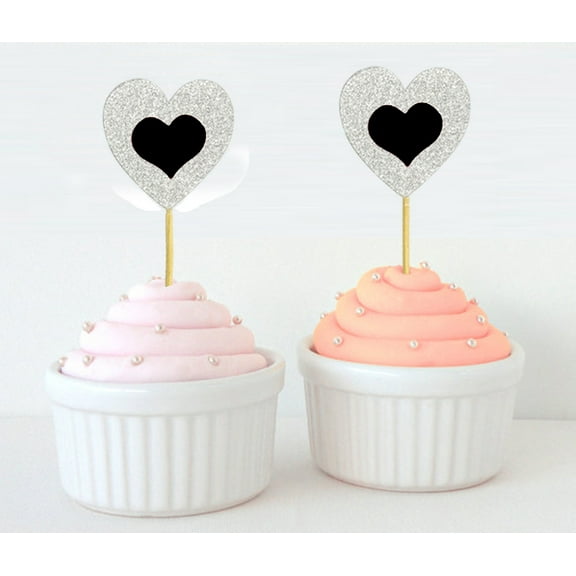 Darling Souvenir, Glitter Heart Cupcake Toppers, Wedding - Birthday Party Dessert Decorations - Pack Of 20