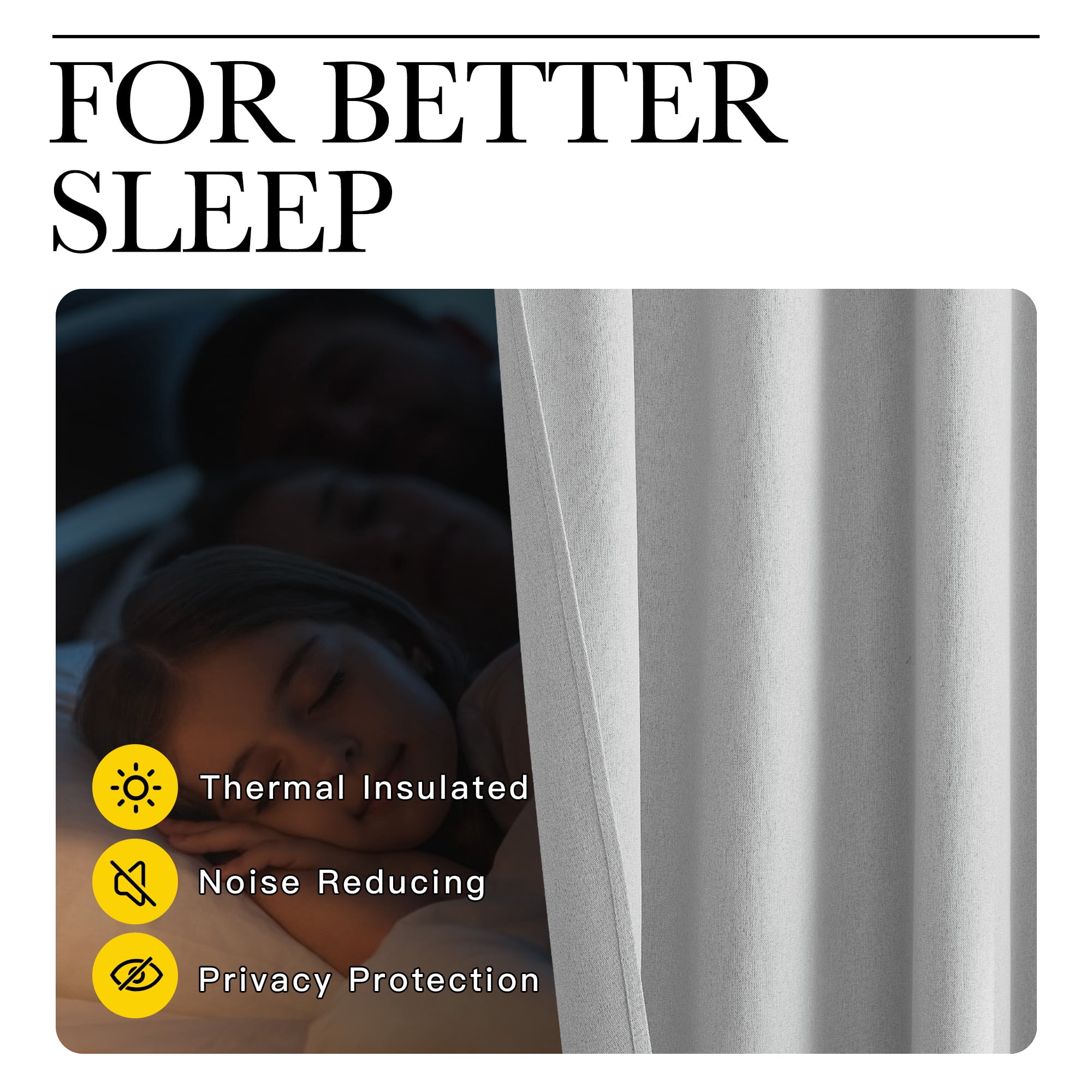 NICETOWN 100% Blackout Linen Curtain for Bedroom Energy Smart & Noise Blocking Out Blackout Drapes for Kitchen, 2 Panels, 52" W x 63" L, Greyish White