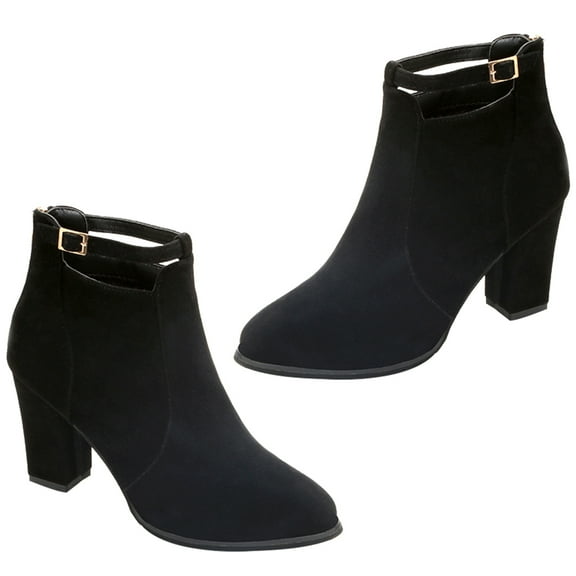 Raindrops  Bridal Shoes Thick Heel Winter Boots for Low Heels Miss Black