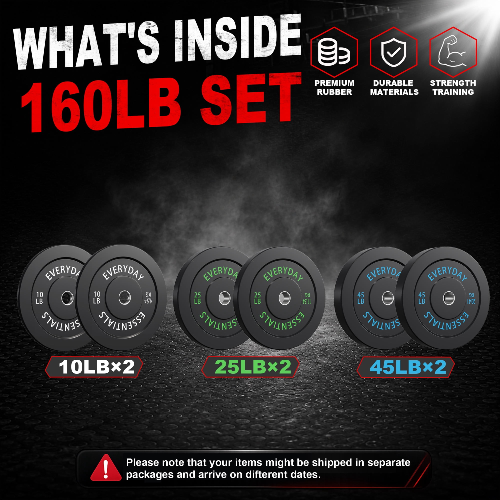 Sprint Demon 160LB Olympic Bumper Plates Set with 7FT Barbell, 2-Inch Solid Rubber Weight Plates for Home Gym and Strength Training, Black