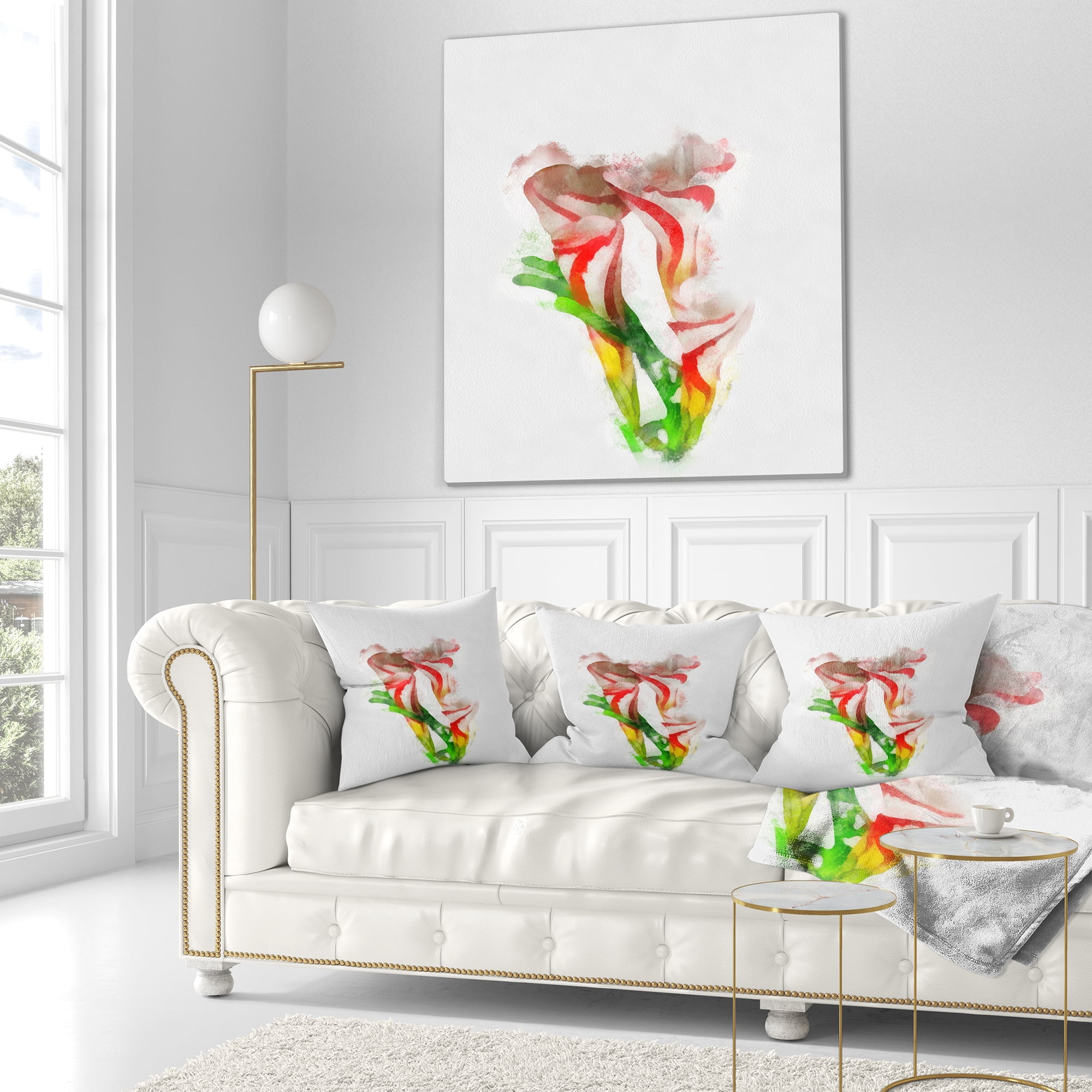 Designart Beautiful Bell Flower Watercolor - Floral Throw Pillow - 16x16