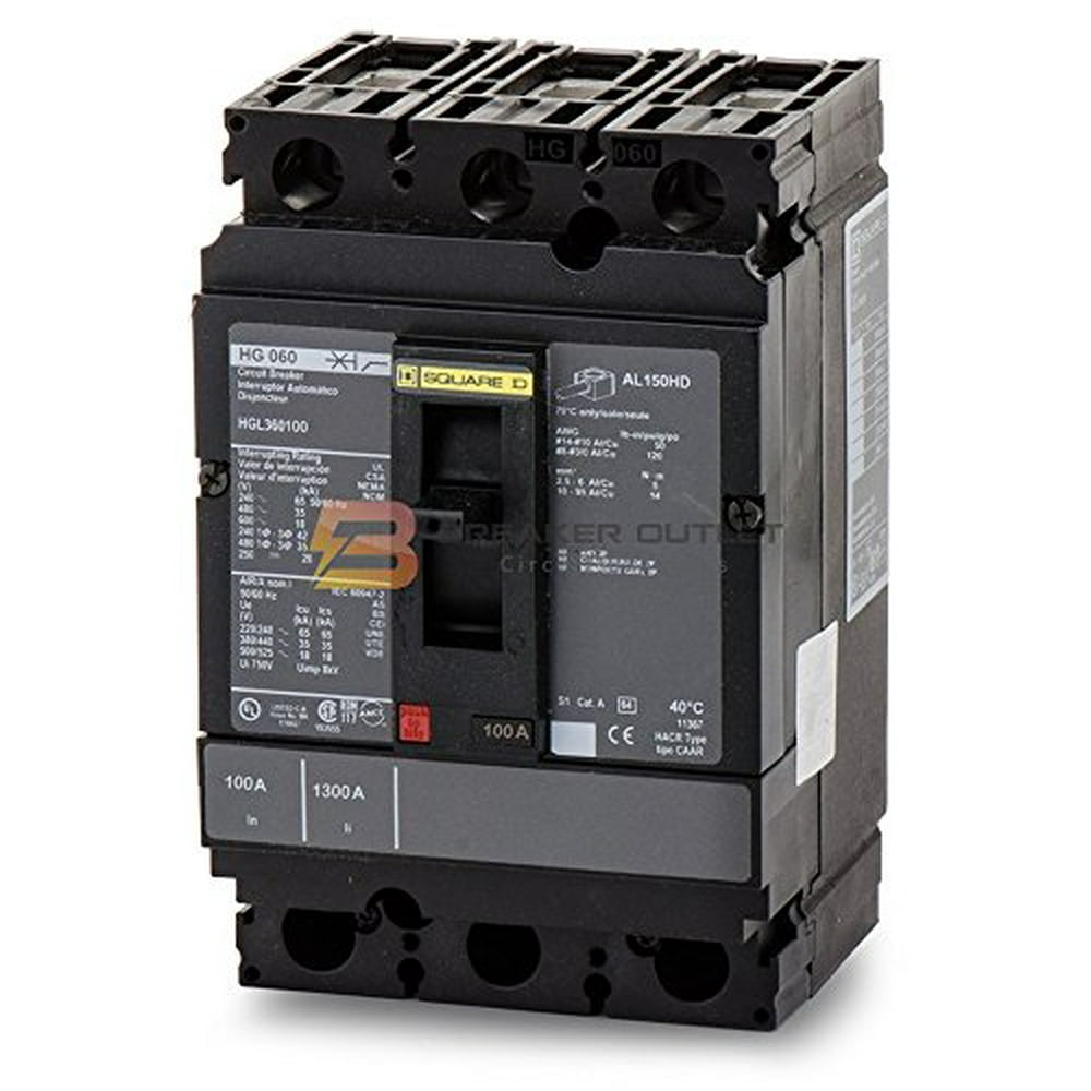 Square D HGL36100 3 Pole 100 Amp 600v 35kA PowerPact Circuit Breaker HG